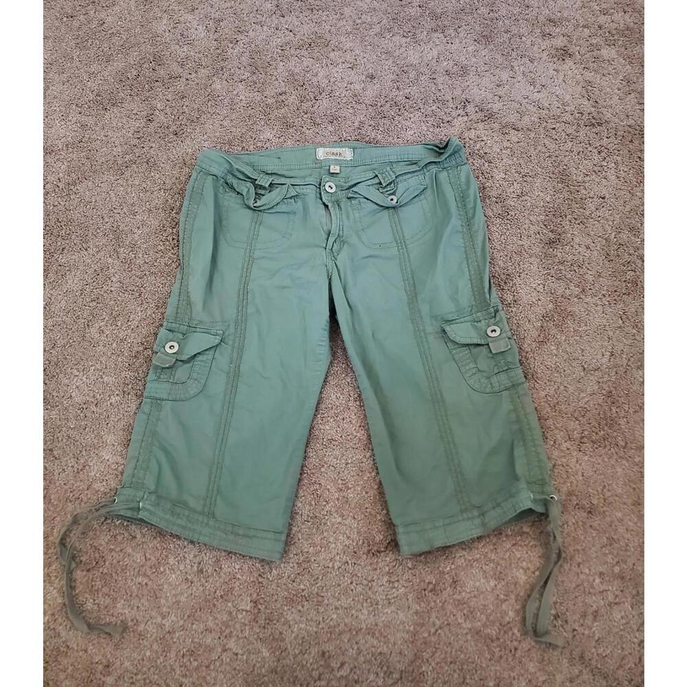 Clash Womens Y2K Low Rise Cargo Capri Size Large Green Preppy Gorpcore 2000s